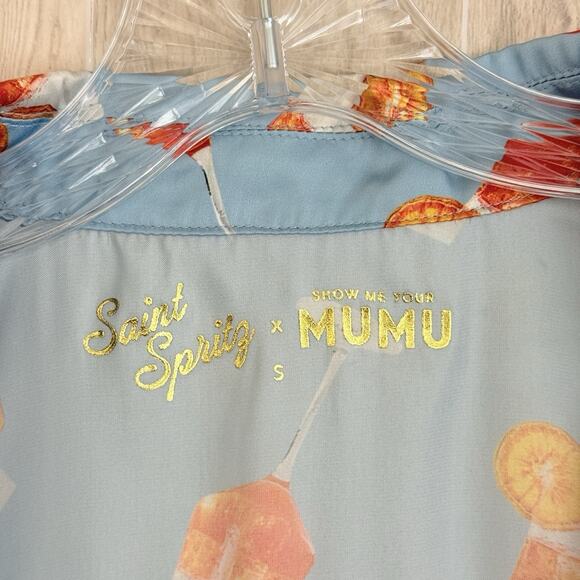 Show Me Your MuMu Satin Pajama Top Women Small Saint Spritz Cocktail Sleep Shirt - Picture 8 of 14